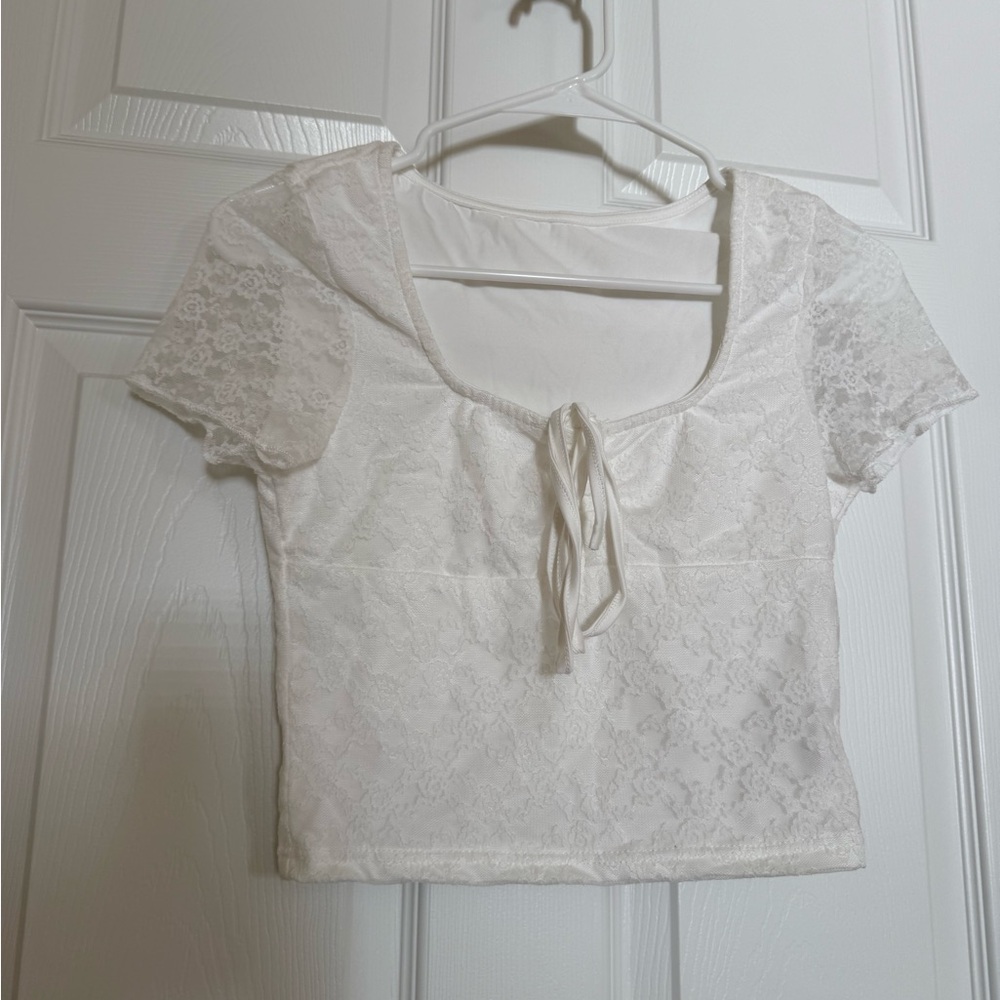 SHEIN White Lace Crop Top